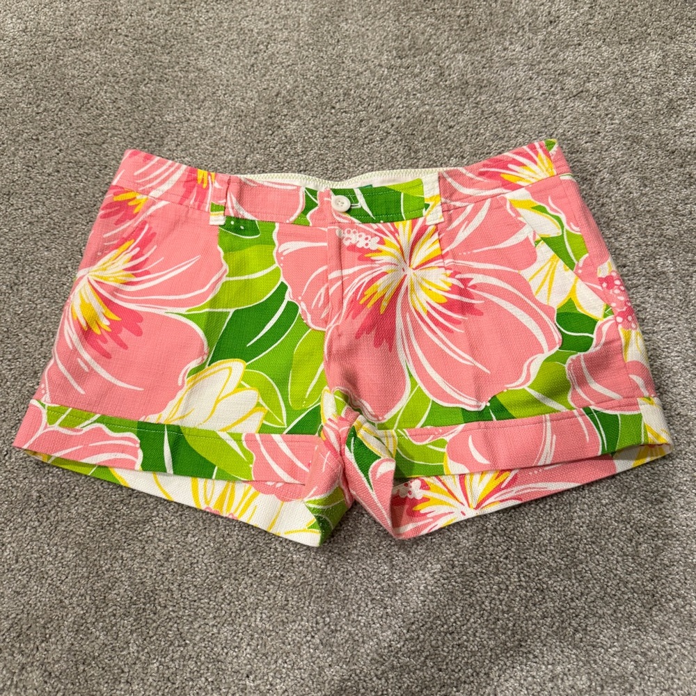 Lilly Pulitzer Women’s Shorts Sz 8 Pink Floral Tweed Palm Beach Fit 2.5" Inseam